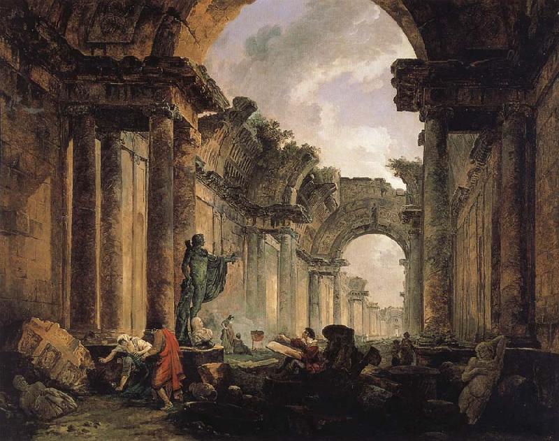 ROBERT, Hubert Imaginary View of the Grande Galerie in the Louvre in Ruins Sweden oil painting art